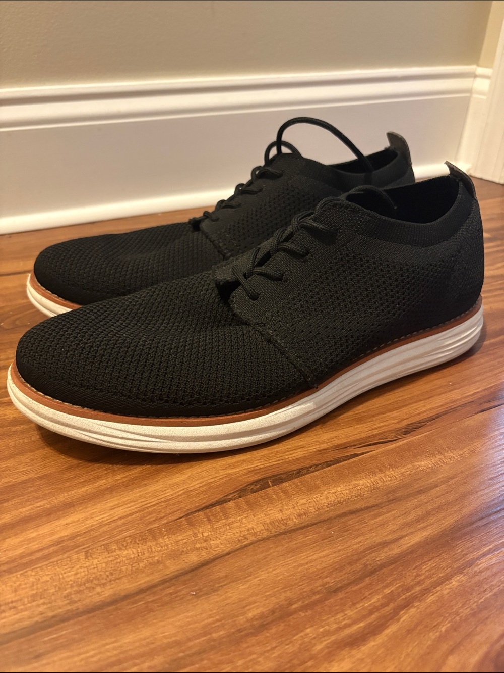 Men's Black Knit Derby with White Sole and Brown Trim